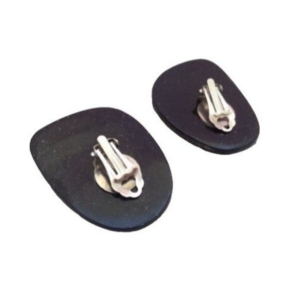Silver Black Golden Clip on Earrings Vintage Plastic Jewelry - Picture 3 of 4